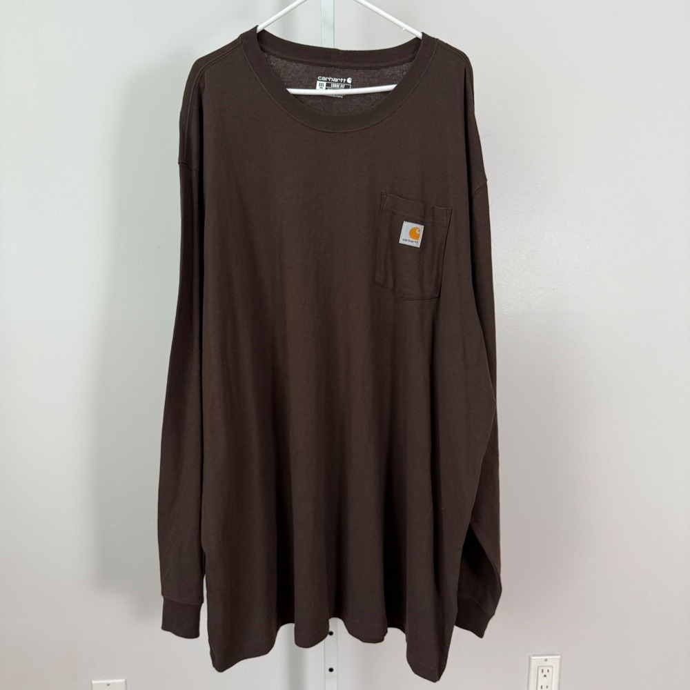 Carhartt Mens 3XL Tall Loose Fit Long Sleeve Brown Pocket T Shirt Outdoors